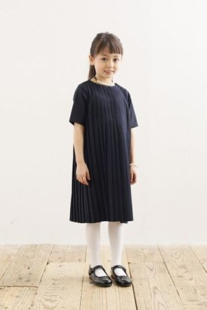 画像1: 【SALE!!30%OFF!!】 ARCH&LINE(アーチ＆ライン) 半袖プリーツ加工ワンピース（秋冬ネイビー） 125cm