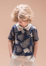 【SALE!!30％オフ!!】Hucklebones(ハックルボーンズ) Printed Satin Blouseプリントサテンブラス(ブルーラビット)  3歳4歳