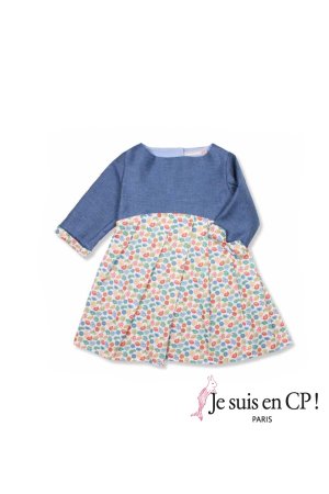 画像2: 【SALE!!30％OFF!!】 Je suis en CP!(ジュスィザンセーペー) Dolce Dressドルチェドレス(インディゴ×リバティプリント リディアLydia) 6歳109-114cm