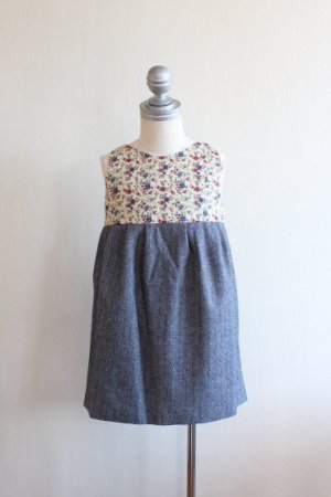 画像2: 【SALE!!30％OFF!!】 Je suis en CP!(ジュスィザンセーペー) 2M Dressチューリップシルエットドレス(リバティ×ヘリンボーン) 12か月2歳