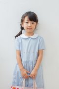【JiJiオリジナル】 バリオンフラワーの切替ワンピース(ペールブルー) 2歳〜8歳