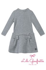 【SALE!!30％OFF!!】 LiLi gaufrette(リリゴーフレット) LAMITIE CHINE Dress切替ワンピース(グレーラメ リボン付) 2歳3歳4歳