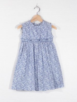 画像5: Isi(イシィ) 小花柄フリルスモッキングワンピース（ブルー） 18か月〜4歳