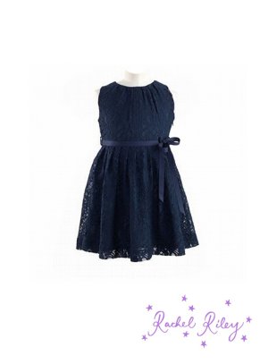 画像1: Rachel Riley(レイチェル・ライリー）Lace Pleated Dressレースプリーツドレス（ネイビー） 4歳102cm