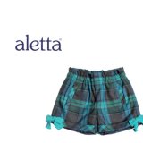 ALETTA(アレッタ) リボン付グリーンチェックショートパンツ 2歳92cm