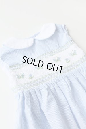 画像2: 【再入荷!!】蝶々が遊ぶスモッキングワンピース(コードレーン ブルーストライプ) 8歳140cm