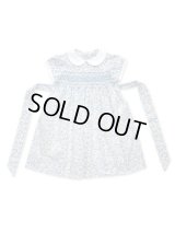 【新入荷!!】ブルー・ピンク・イエローの小花の半袖スモッキングワンピース 7歳135cm