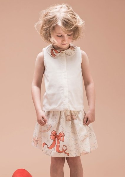 画像2: 【SALE!!30%オフ!!】Hucklebones(ハックルボーンズ) Printed Silk Gathered Skirt プリントシルクギャザースカート(リボンプリント) 4歳104cm (2)