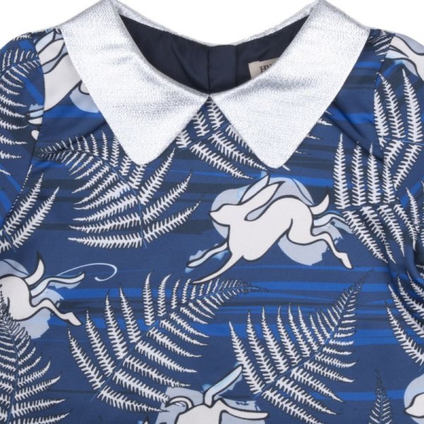 画像2: 【SALE!!30%オフ!!】Hucklebones(ハックルボーンズ) Printed Satin Blouseプリントサテンブラス(ブルーラビット)  3歳4歳 (2)