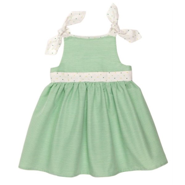 画像2: 【SALE!!50％OFF!!】 Je suis en CP!(ジュスィザンセーペー) Nouette Dress肩リボンドレス(グリーンストライプ)  18か月75-81cm (2)