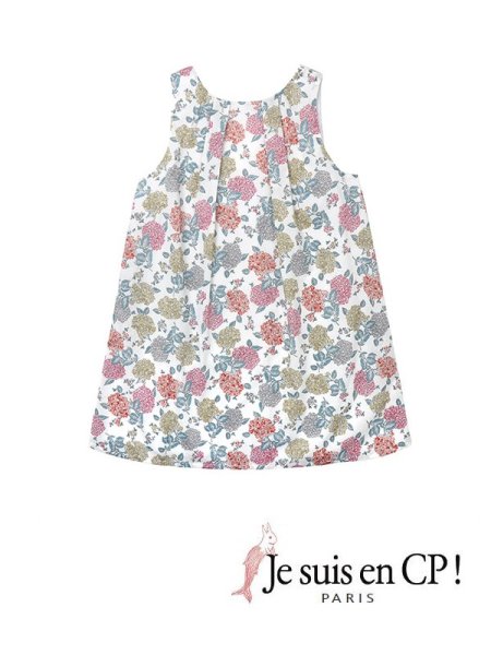 画像1: 【SALE!!30％OFF!!】 Je suis en CP!(ジュスィザンセーペー) Lucile Dressルシルドレス(リバティプリント ハイドレンジャ Cream Hydrangeas) 8歳122-128cm (1)