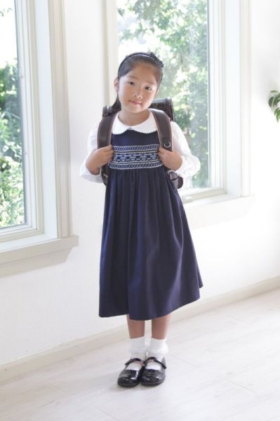 画像8: 【JiJiオリジナル】 スモッキングワンピース/ジャンパースカート(ネイビー) 2歳〜6歳 (8)