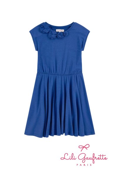 画像2: 【SALE!!30%OFF!!】 LiLi gaufrette(リリゴーフレット) LIA Dressジャージ素材ワンピース(コバルトブルー) 4歳104cm (2)