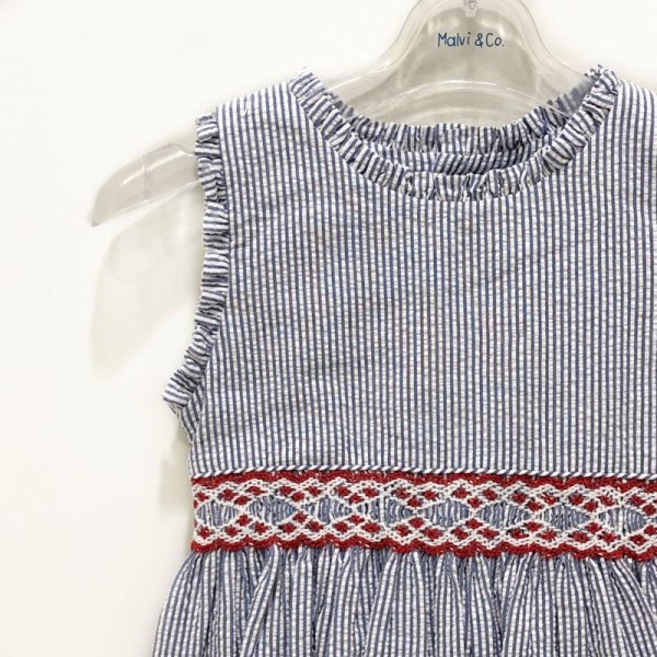 画像2: Malvi&Co.(マルヴィ) サッカー素材レッドスモッキングワンピース（ネイビー） 5歳110cm (2)