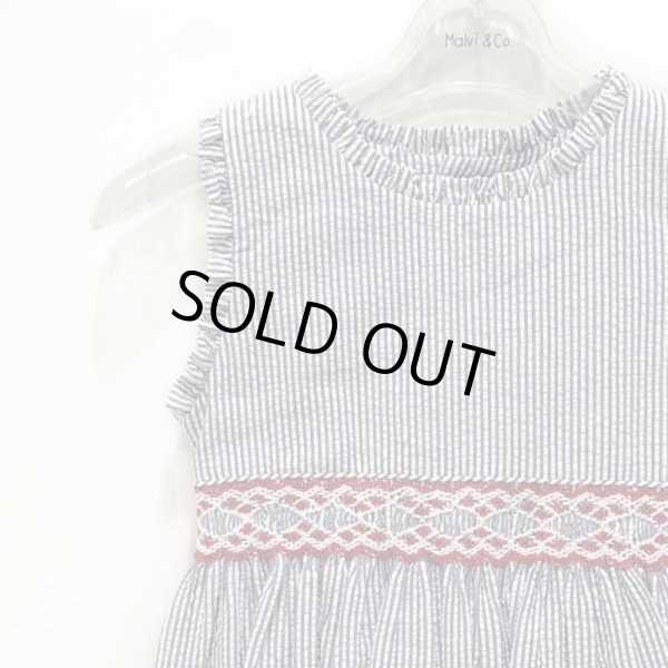 画像2: Malvi&Co.(マルヴィ) サッカー素材レッドスモッキングワンピース（ネイビー） 5歳110cm (2)