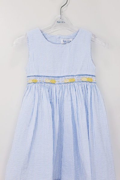 画像4: Malvi&Co.(マルヴィ) レモンスモッキングワンピース(ペールブルーサッカーストライプ) 3歳98cm (4)