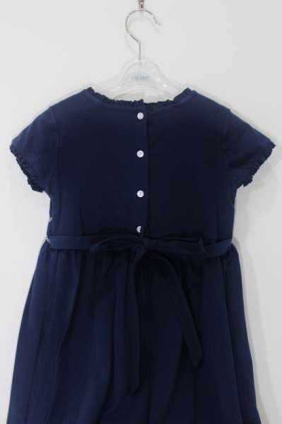 画像3: Malvi&Co.(マルヴィ) 半袖ジャージ素材スモッキングワンピース(ネイビー) 8歳128cm (3)