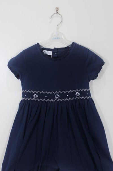 画像2: Malvi&Co.(マルヴィ) 半袖ジャージ素材スモッキングワンピース(ネイビー) 8歳128cm (2)