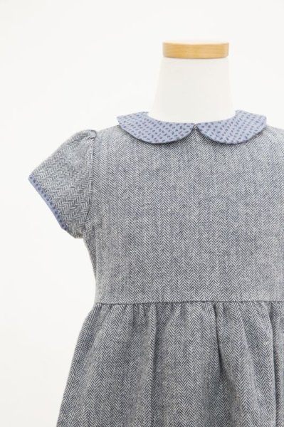 画像3: Mariella Ferrari(マリエラ・フェラーリ) 秋冬半袖ヘリンボーンワンピース(ブルーグレー) 3歳4歳6歳8歳 (3)