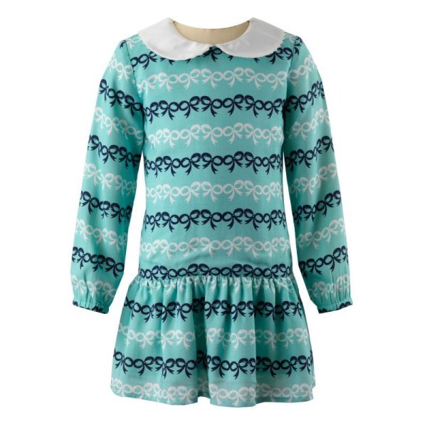 画像2: Rachel Riley(レイチェル・ライリー)Bow Stripe Peter Pan Collar Dressリボンストライプワンピース 3歳4歳6歳 (2)