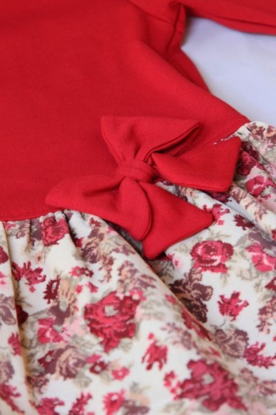 画像2: ALETTA(アレッタ) 切替長袖ワンピース（花柄×レッド） 2歳92cm (2)