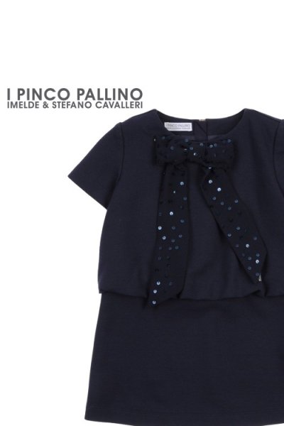 画像1: I PINCO PALLINO(イ・ピンコ・パリーノ) リボン付きワンピース(ダークネイビー) 4歳107cm (1)