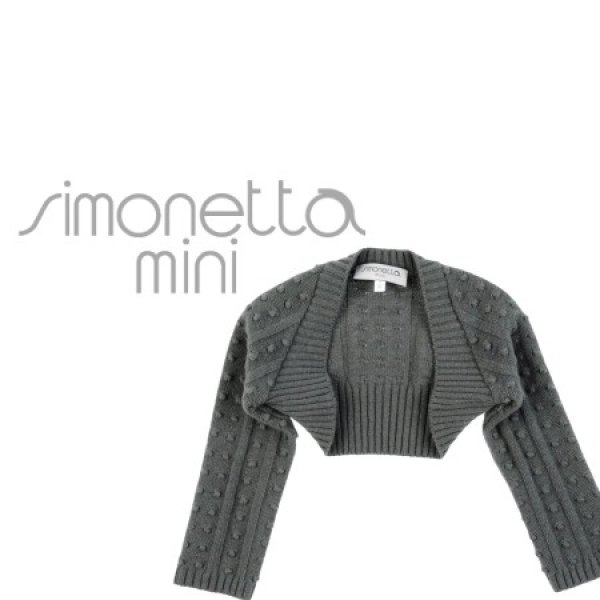 画像1: SIMONETTA MINI(シモネッタミニ)  ケーブル編みボレロ(ダークグレー) 2歳92cm (1)