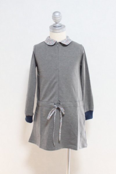 画像2: お教室にも使える、rose desbois(ローズ　デボワ) PIPERリバティプリントワンピース(グレー×リバティ)2歳90cm (2)
