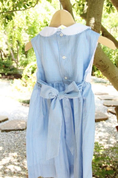画像3: ▼▽再入荷▽▼ お花が可憐なスモッキングワンピース(サッカーブルーチェック) 2歳〜8歳 (3)