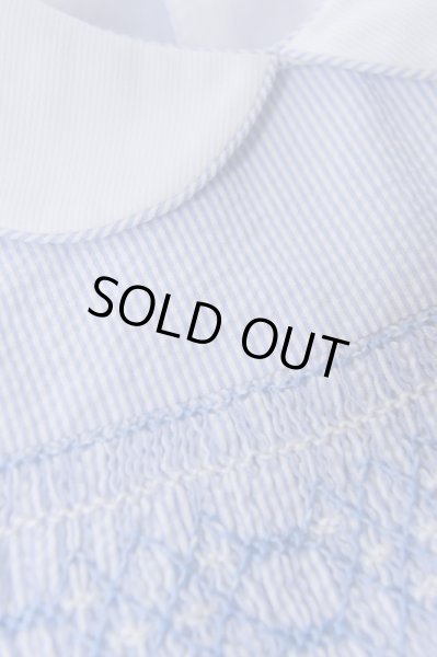 画像2: 【再入荷!!】お教室にも使える、サッカー素材のブルーストライプスモッキングワンピース 7歳135cm (2)