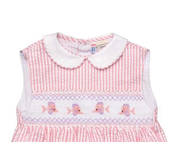 画像3: 【JiJiオリジナル】【ベイビーロンパース】 熱帯魚が泳ぐサッカー素材のスモッキング刺繍 12か月 (3)