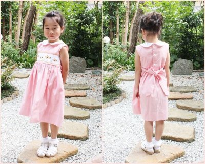 画像2: ピンクのお花とドットのスモッキングワンピース 3歳5歳